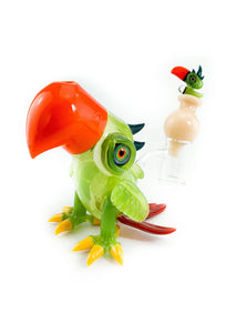 RJ Glass - Green Macaw - Dab Rig/Bubble Cap/Dabber/Qtip Jar